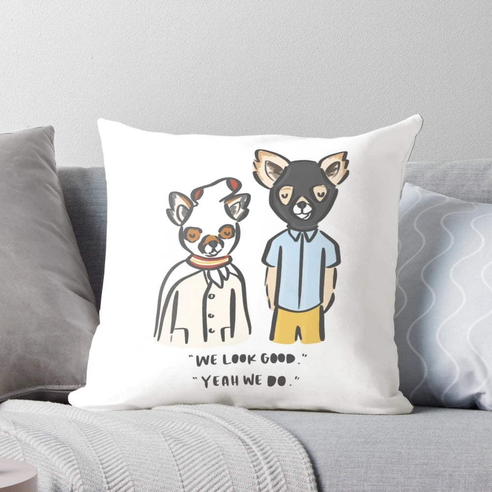Handmade Fantastic Mr. Fox inspired pillow featuring characters Ash and Kristofferson