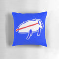 Closeup of a custom-made pillow featuring a hand-drawn illustration of Buffalo Bills quarterback Josh Allen.