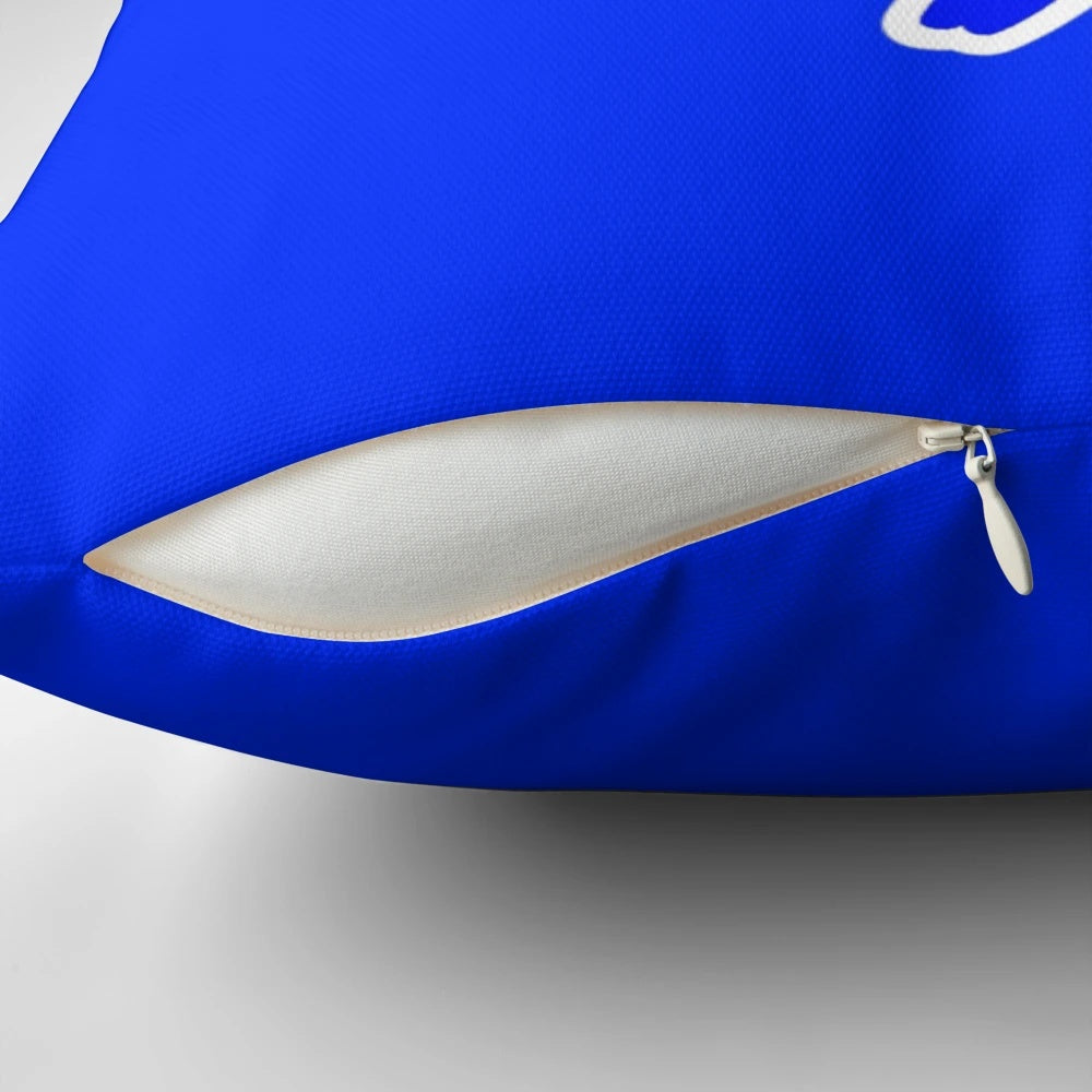 Closeup of a custom-made pillow featuring a hand-drawn illustration of Buffalo Bills quarterback Josh Allen.