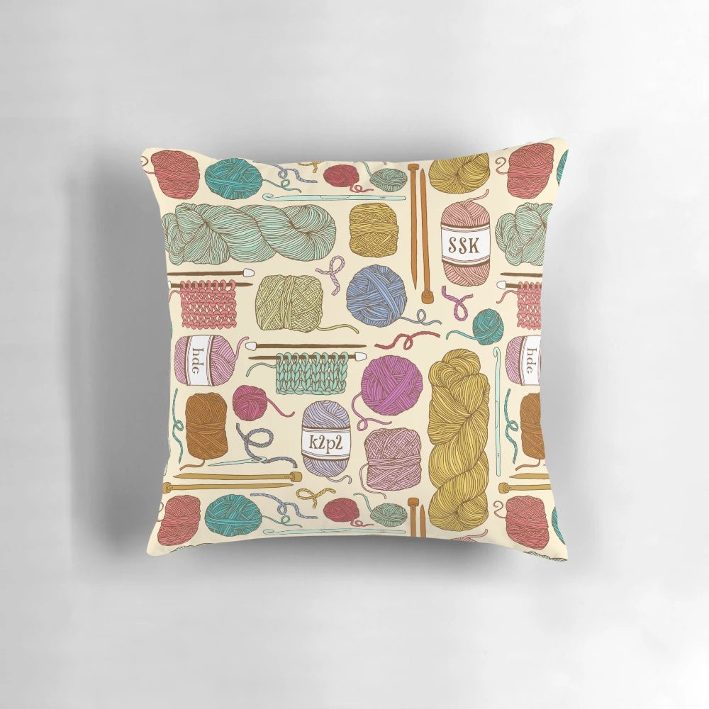 A soft, customizable pillow made with knit or crochet techniques, perfect for adding a cozy touch to any room.
