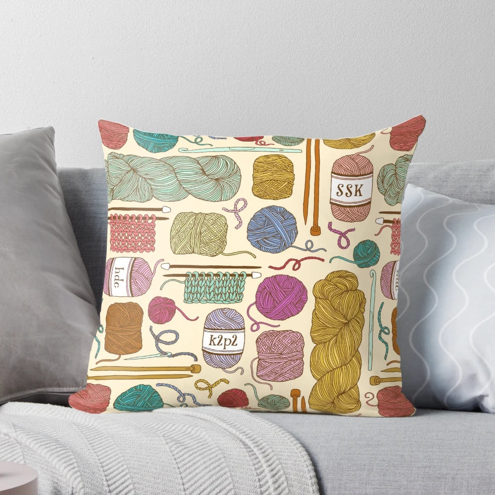 A soft, customizable pillow made with knit or crochet techniques, perfect for adding a cozy touch to any room.