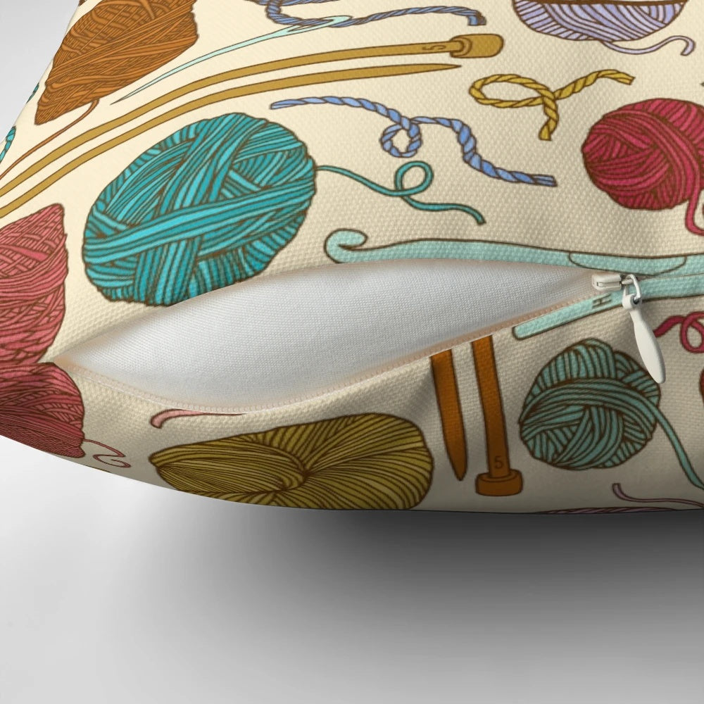 A soft, customizable pillow made with knit or crochet techniques, perfect for adding a cozy touch to any room.