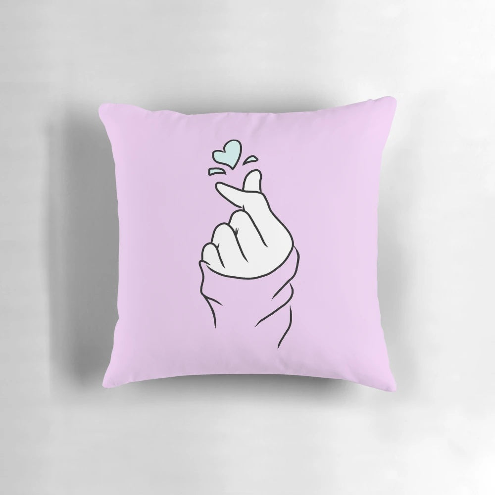 Cute pastel purple heart-shaped pillow, perfect for kpop fans and Korean style bedroom decor.