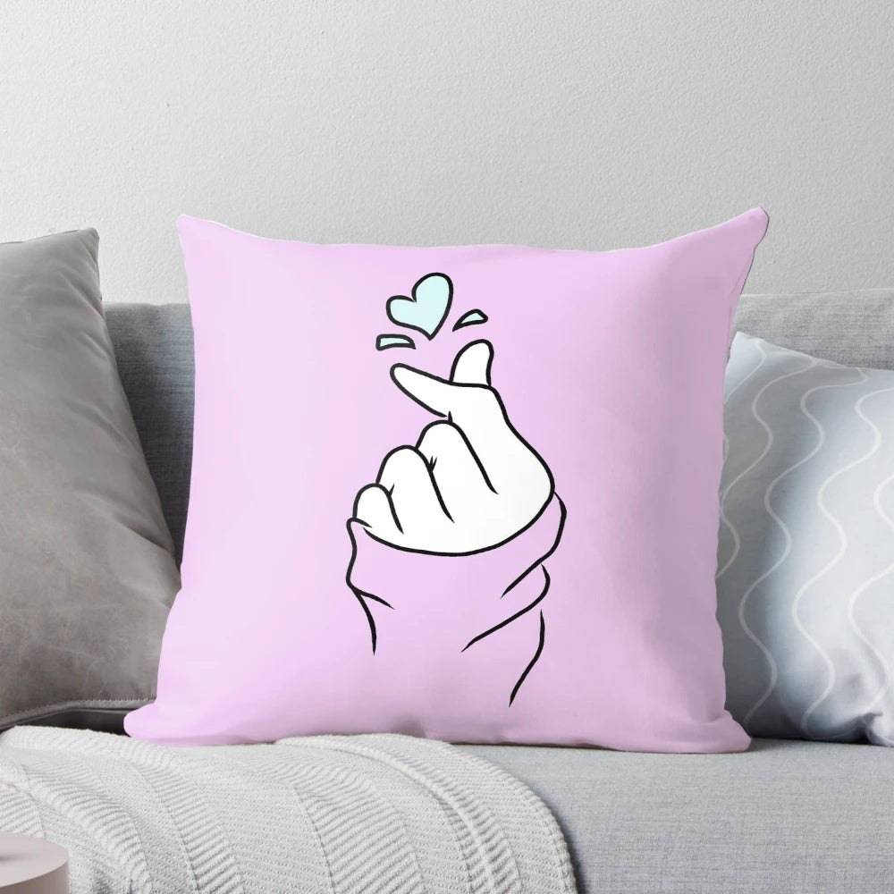 Cute pastel purple heart-shaped pillow, perfect for kpop fans and Korean style bedroom decor.