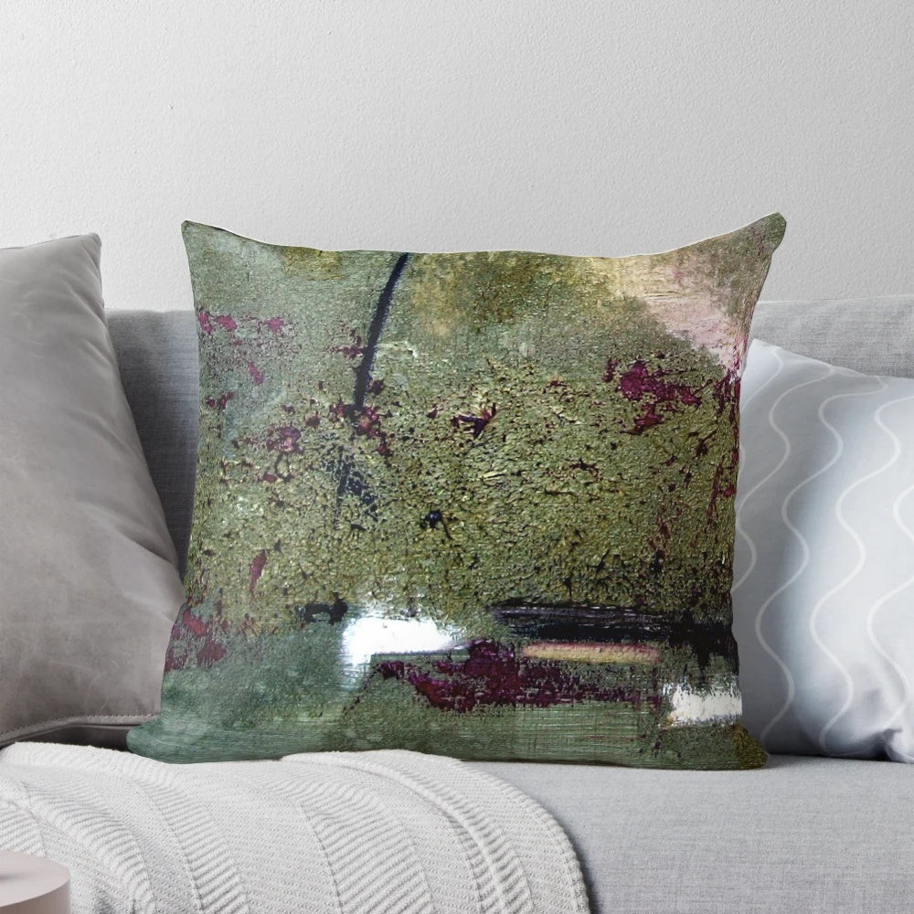 Handmade modern abstract textured sage and plum colored pillow for home decor