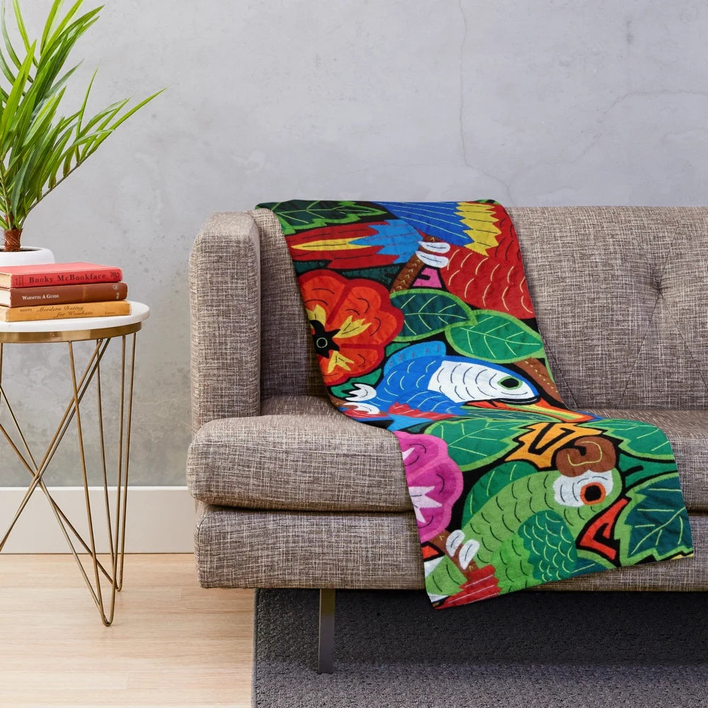 Mola design plush blanket with indigenous Kuna motifs
