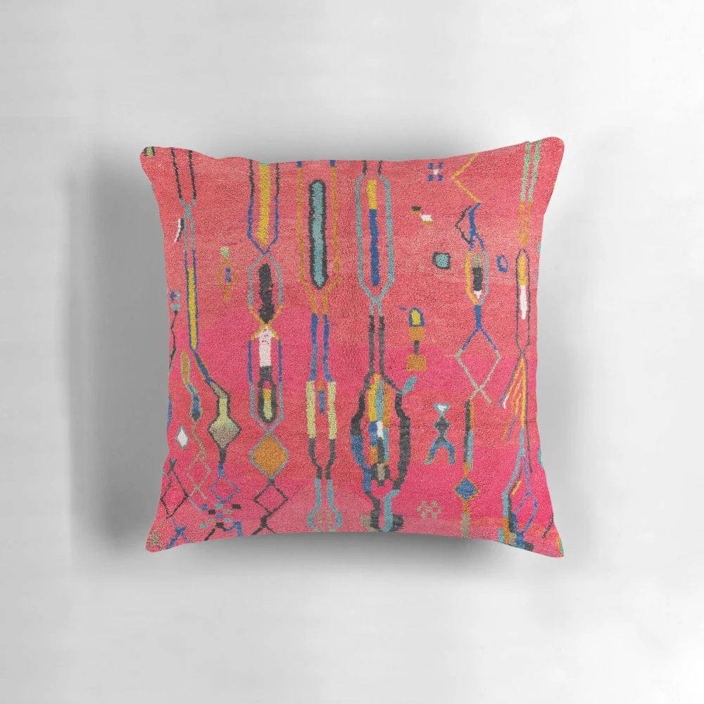 Traditional Moroccan Berber carpet pattern printed on a throw pillow for boho home decor