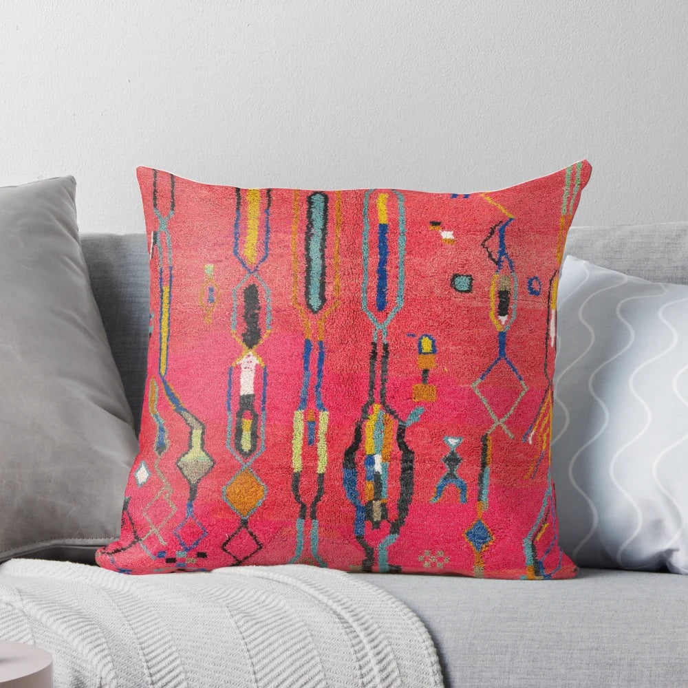 Traditional Moroccan Berber carpet pattern printed on a throw pillow for boho home decor