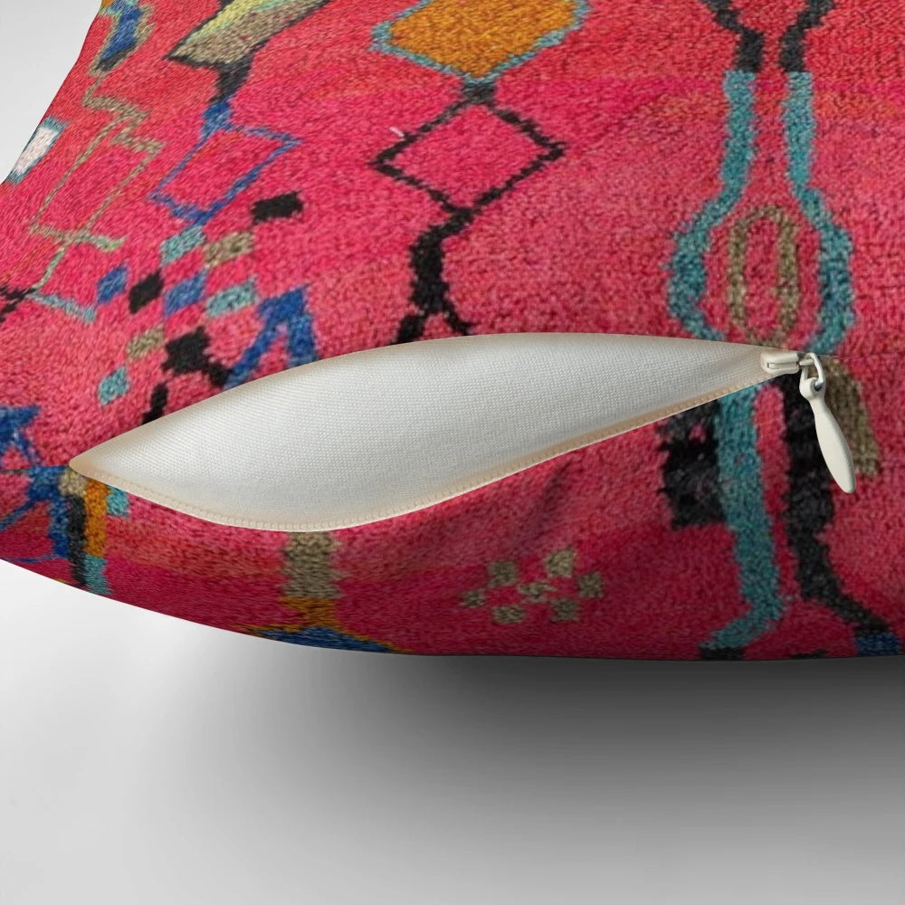 Traditional Moroccan Berber carpet pattern printed on a throw pillow for boho home decor