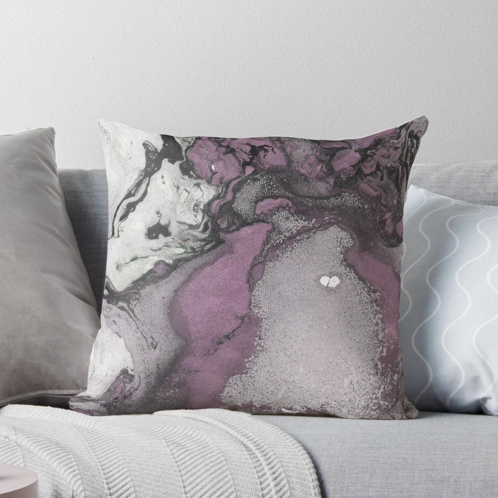 Muted purple marble texture decorative pillow with handmade design