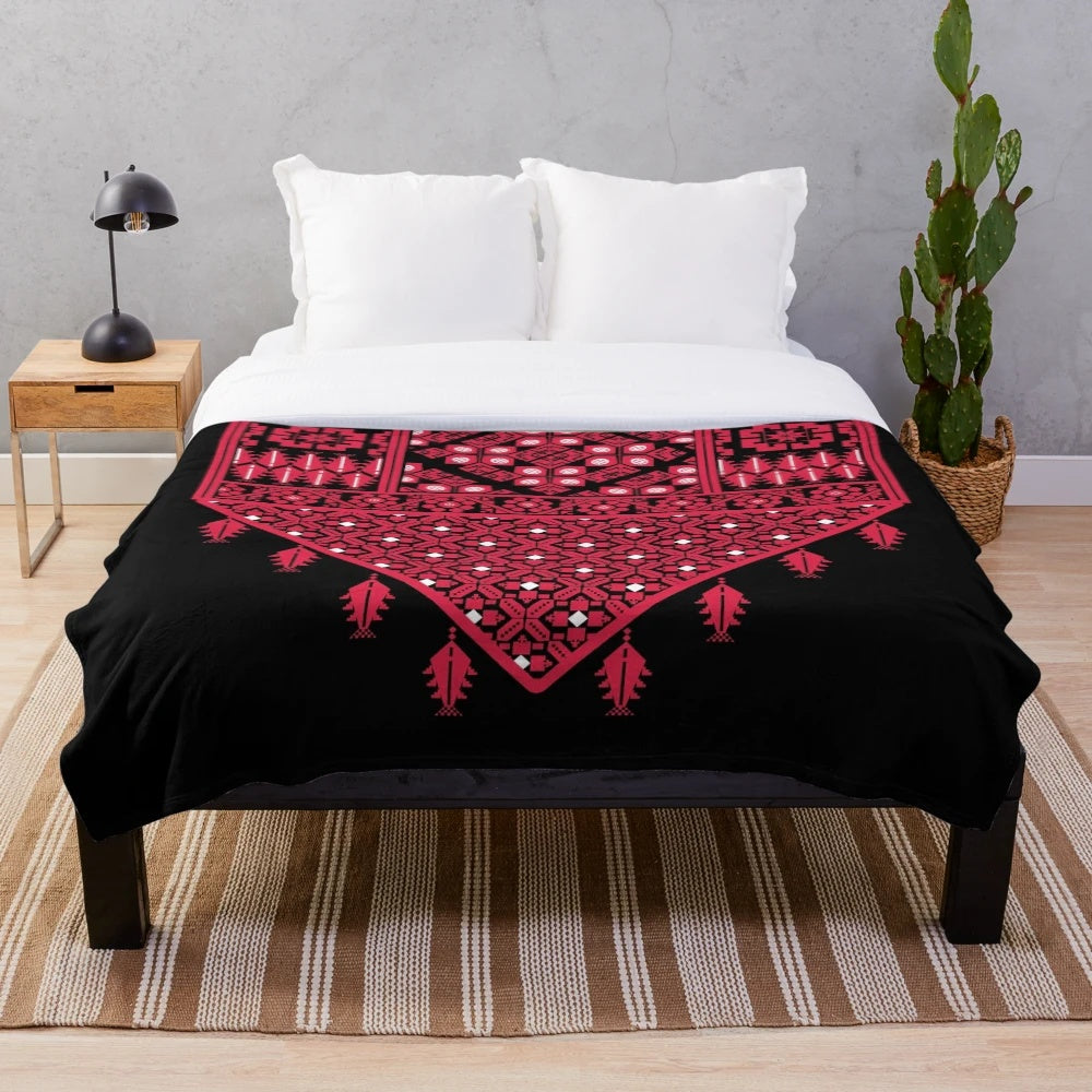 Palestinian Tatreez Cross Stitch Embroidery Design Plush Blanket