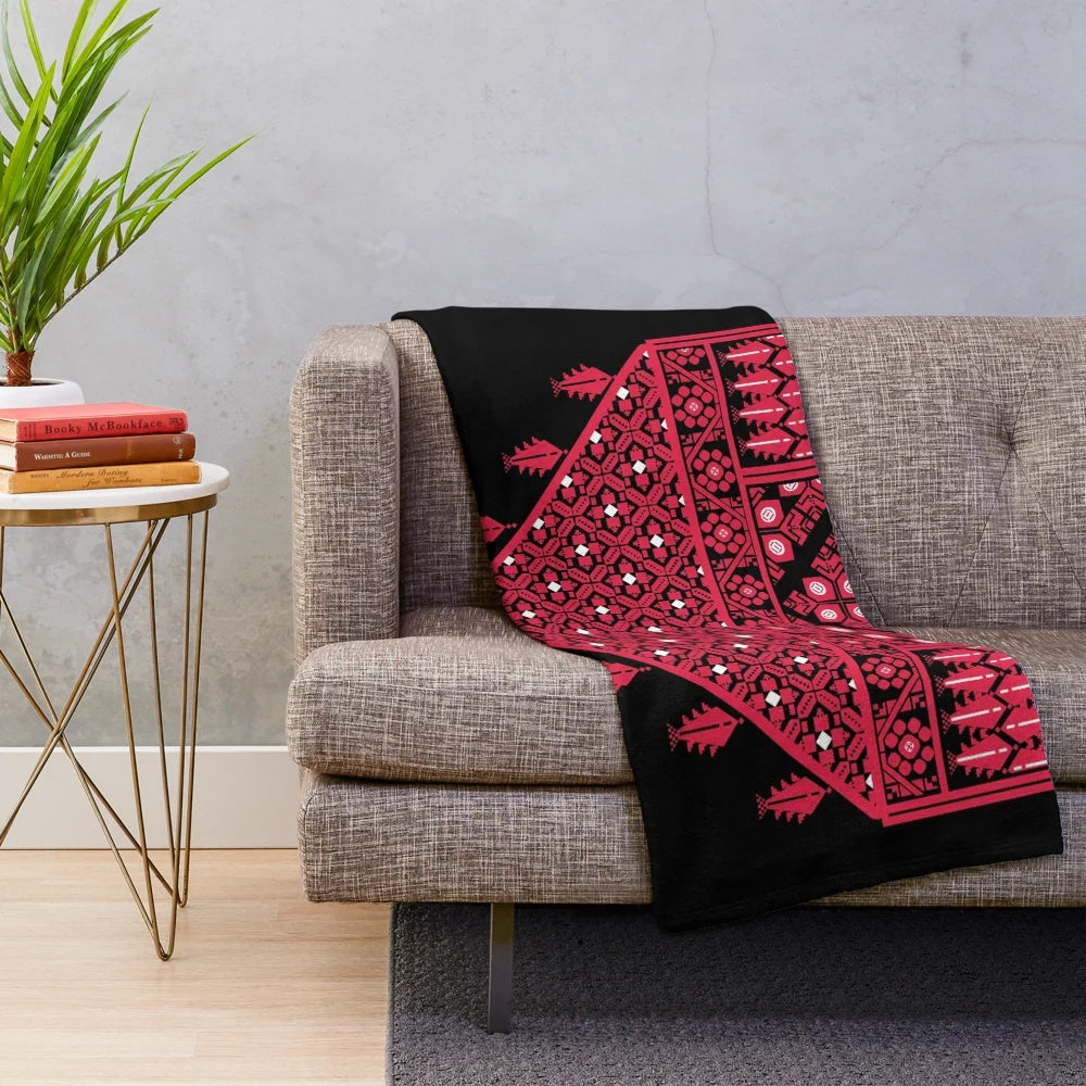 Palestinian Tatreez Cross Stitch Embroidery Design Plush Blanket