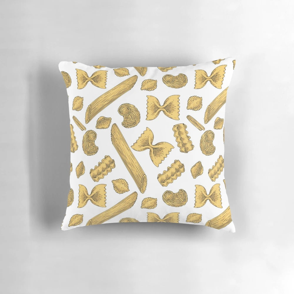 Decorative pillow in the shape of farfalle pasta, a traditional Italian noodle