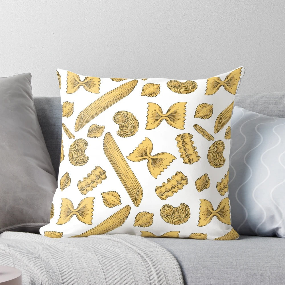 Decorative pillow in the shape of farfalle pasta, a traditional Italian noodle