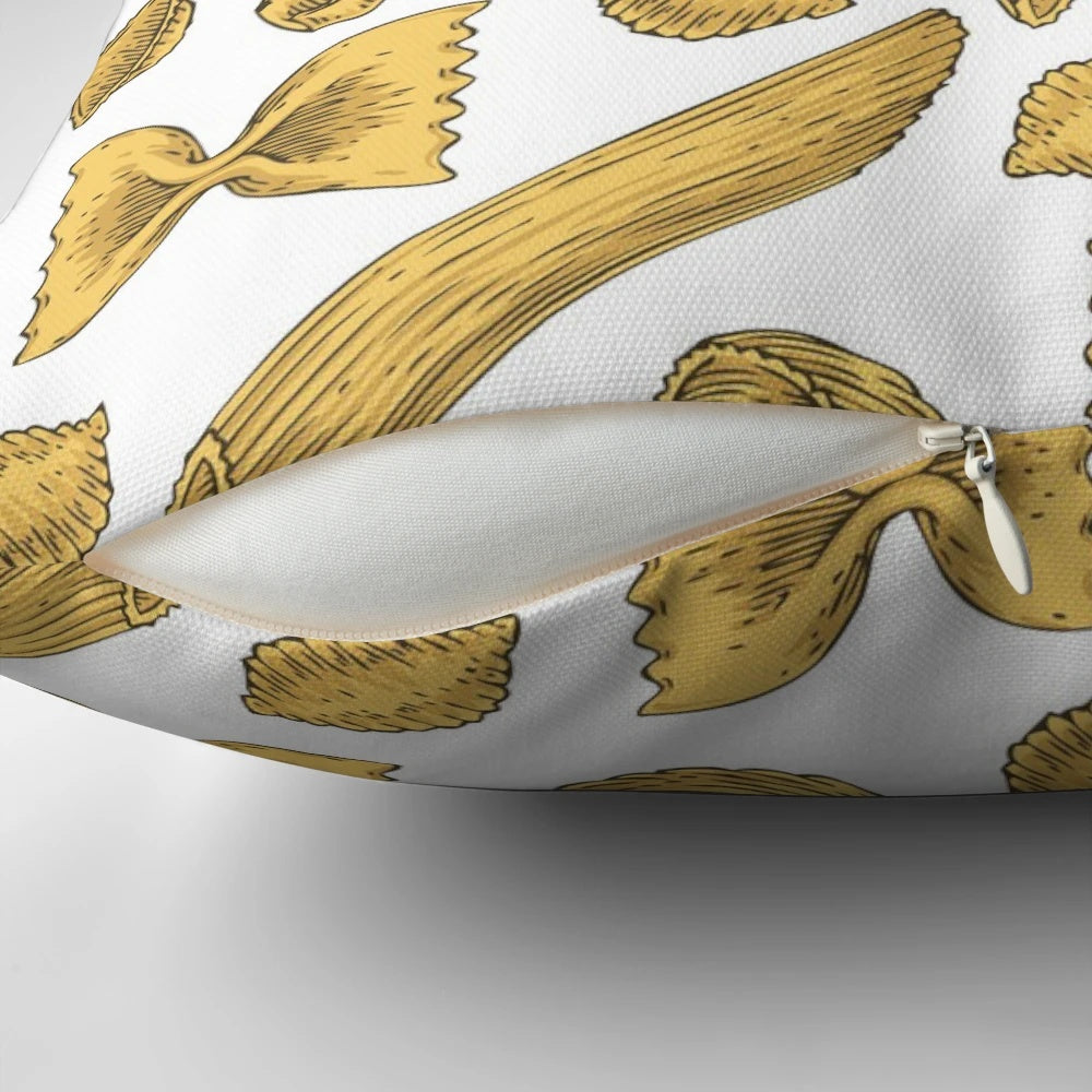Decorative pillow in the shape of farfalle pasta, a traditional Italian noodle