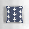 Handmade peace dove decorative pillow with Athos Bulcao inspired Brazilian tile design in blue and white colors.