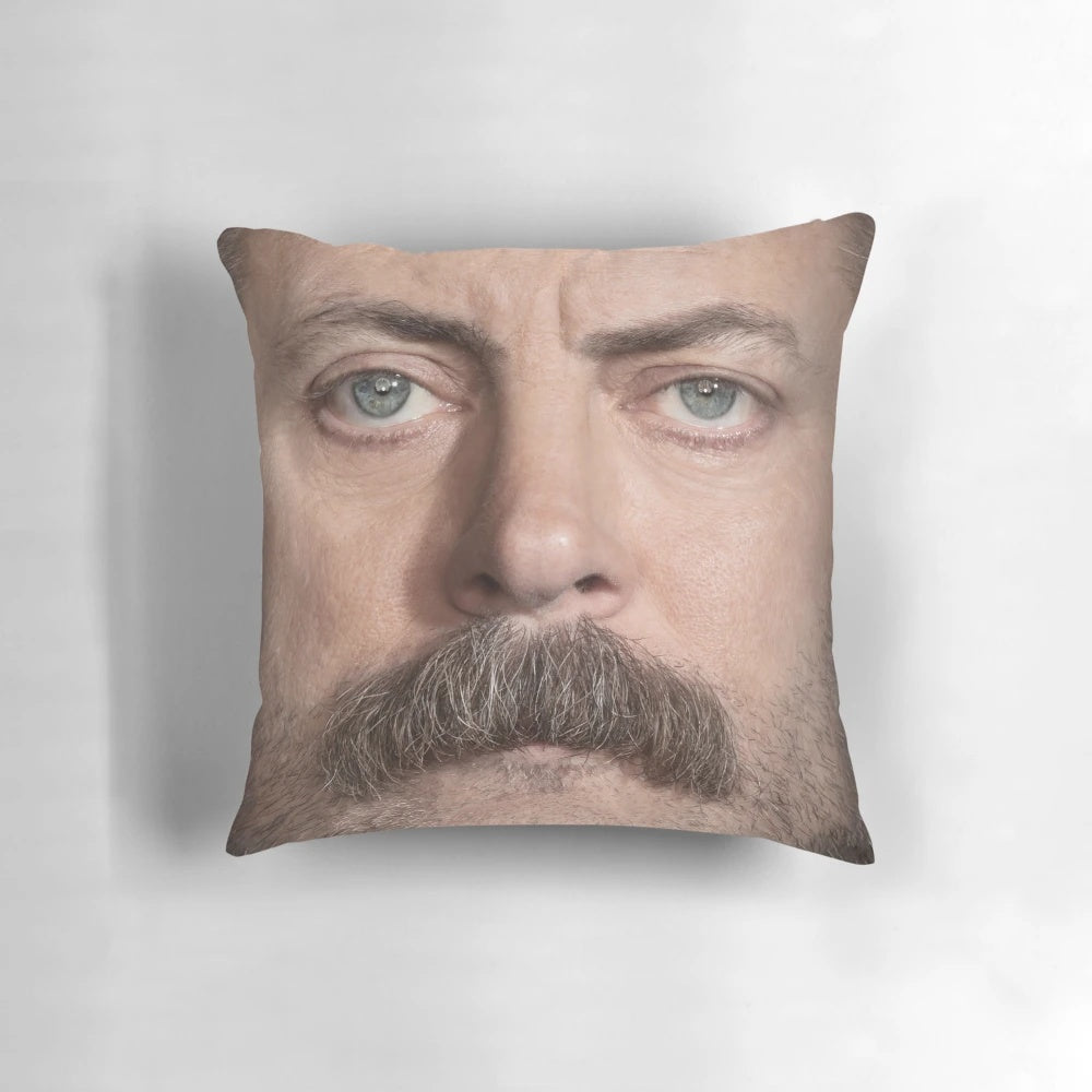 Handmade Ron Swanson/Nick Offerman themed throw pillow with a detailed portrait