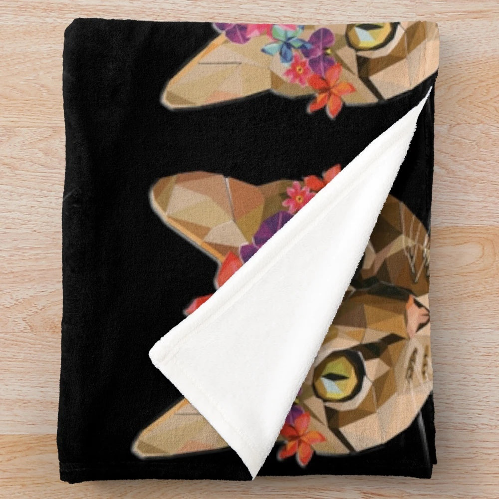 Scrapbook-inspired plush blanket with cat and floral design