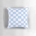 Sky blue and white hand-drawn checkerboard pattern pillow