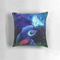 Handmade embroidered pillow featuring a stitch butterfly design against a starry night sky background.