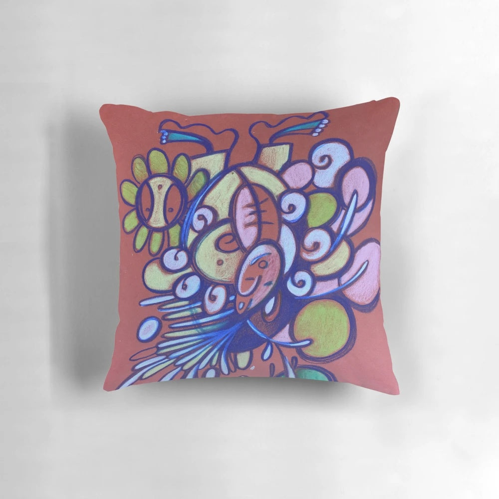 Handmade Taíno-inspired decorative pillow with a twisted, tribal design