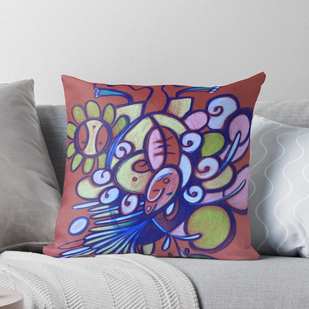 Handmade Taíno-inspired decorative pillow with a twisted, tribal design
