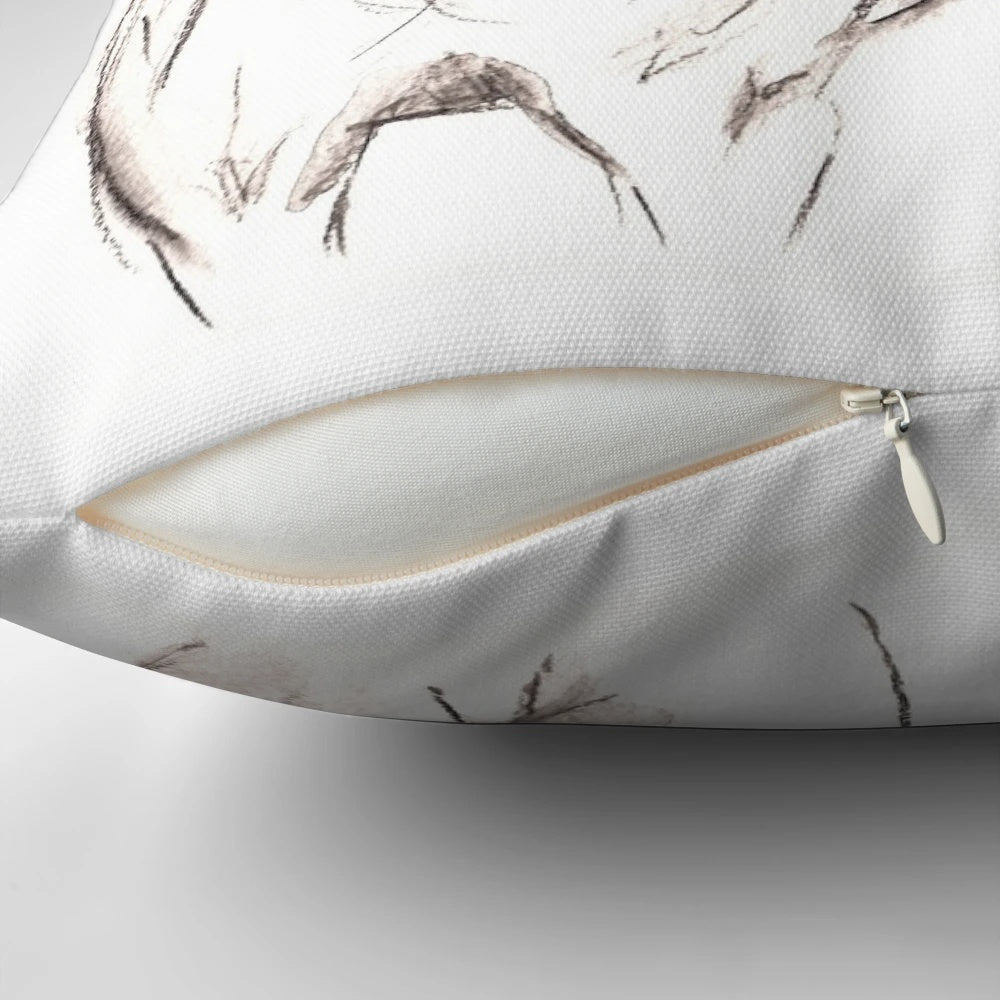 Watercolor painting of a greyhound, lurcher, and galgo dog breeds on a decorative throw pillow