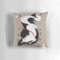 Handmade white fox ribbon design throw pillow with embroidered details