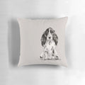 Handpainted watercolor illustration of a cocker spaniel dog on a pillow