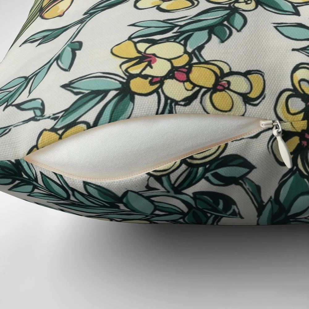 Retro-style handpainted pillow featuring a vibrant array of Australian native flowers and foliage