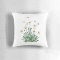 A handpainted white margaret daisy watercolor throw pillow, featuring a nature-inspired floral design.