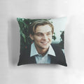 Leonardo DiCaprio inspired decorative pillow with blue eyes and young, handsome features