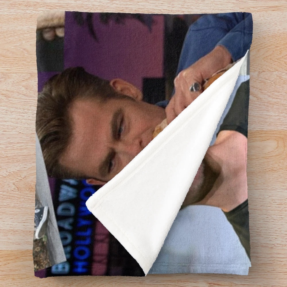 Collage of actor Chris Pine printed on a soft, plush blanket