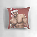 Henry Cavill in a Santa hat printed on a soft, plush pillow.