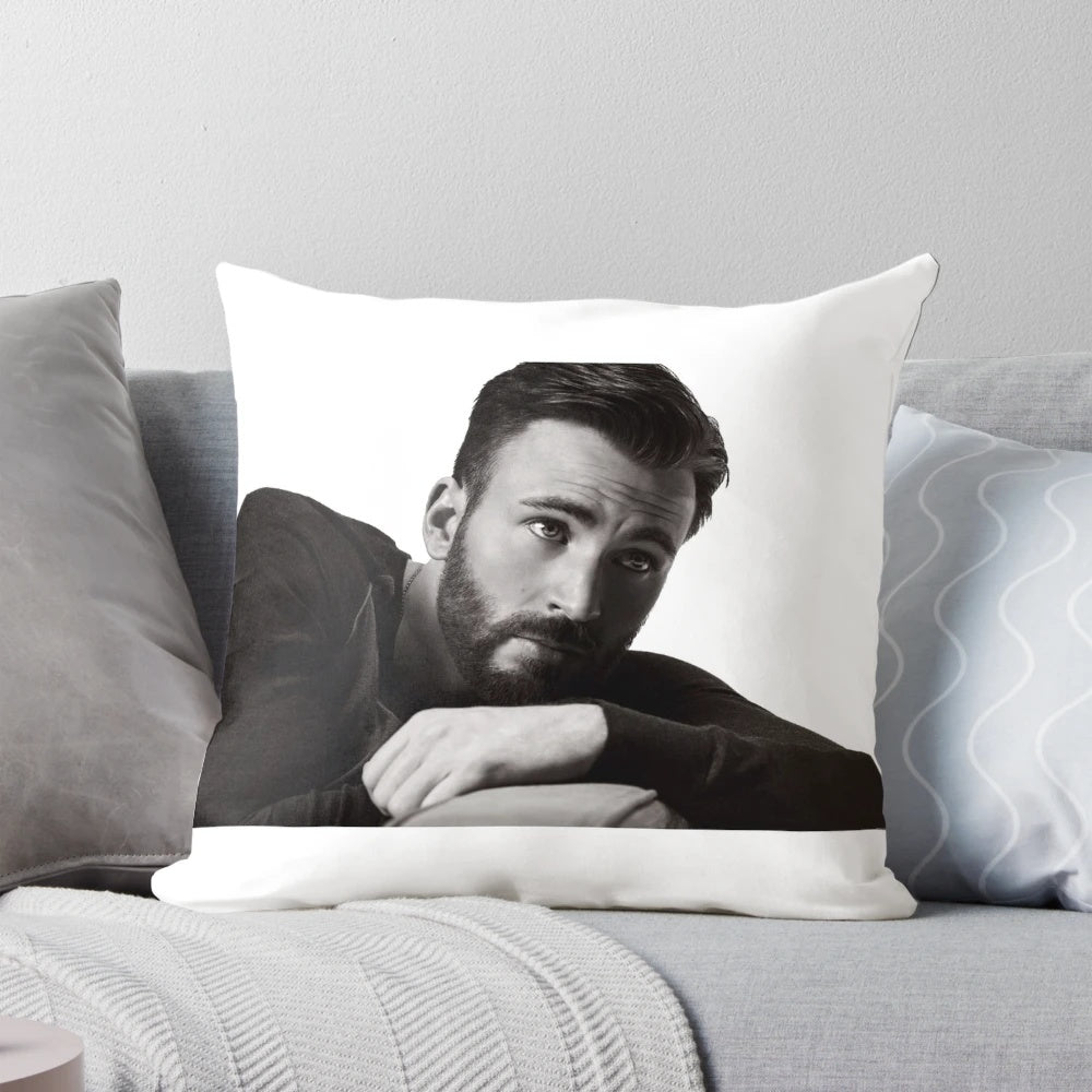 Soft, high-quality pillow featuring a portrait of the popular actor Chris Evans