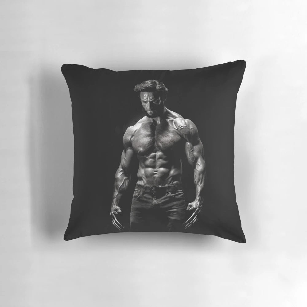 Comfortable pillow featuring a portrait of the acclaimed actor Hugh Jackman in his iconic Wolverine character from the X-Men franchise.