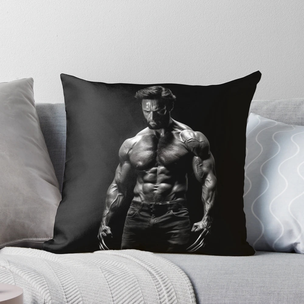 Comfortable pillow featuring a portrait of the acclaimed actor Hugh Jackman in his iconic Wolverine character from the X-Men franchise.