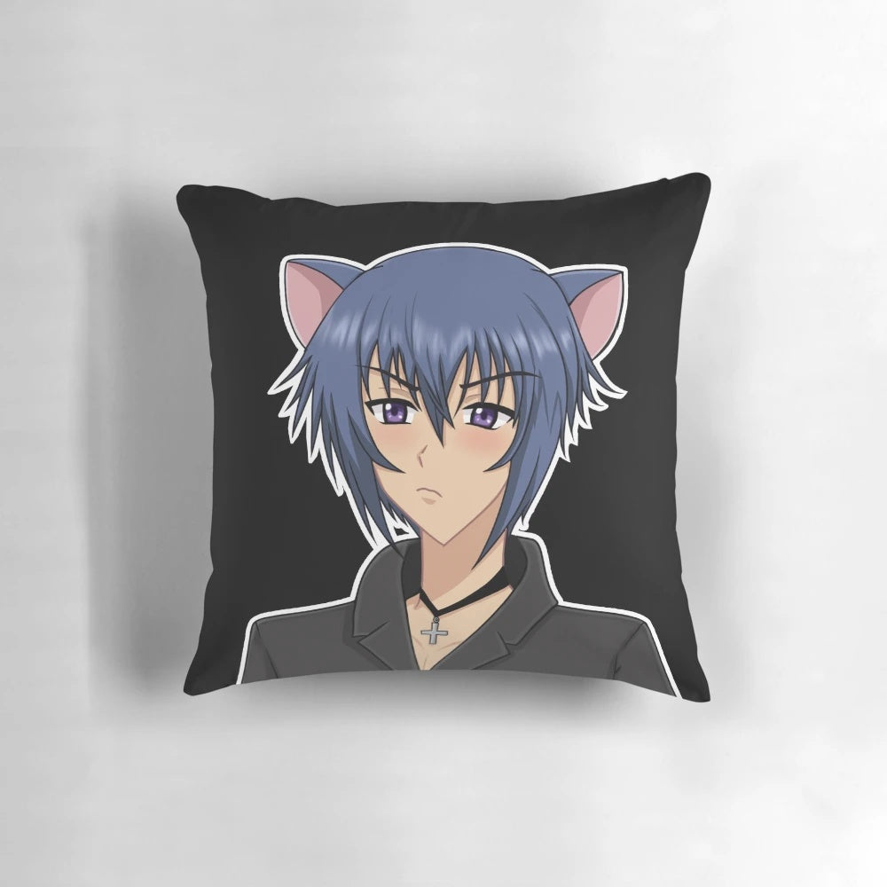 Adorable neko boy anime character plush pillow with cat ears