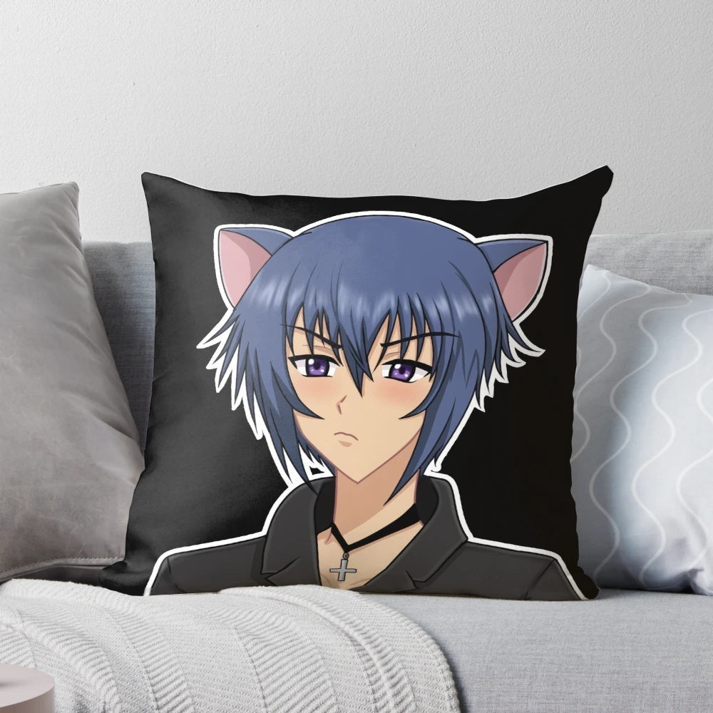 Adorable neko boy anime character plush pillow with cat ears
