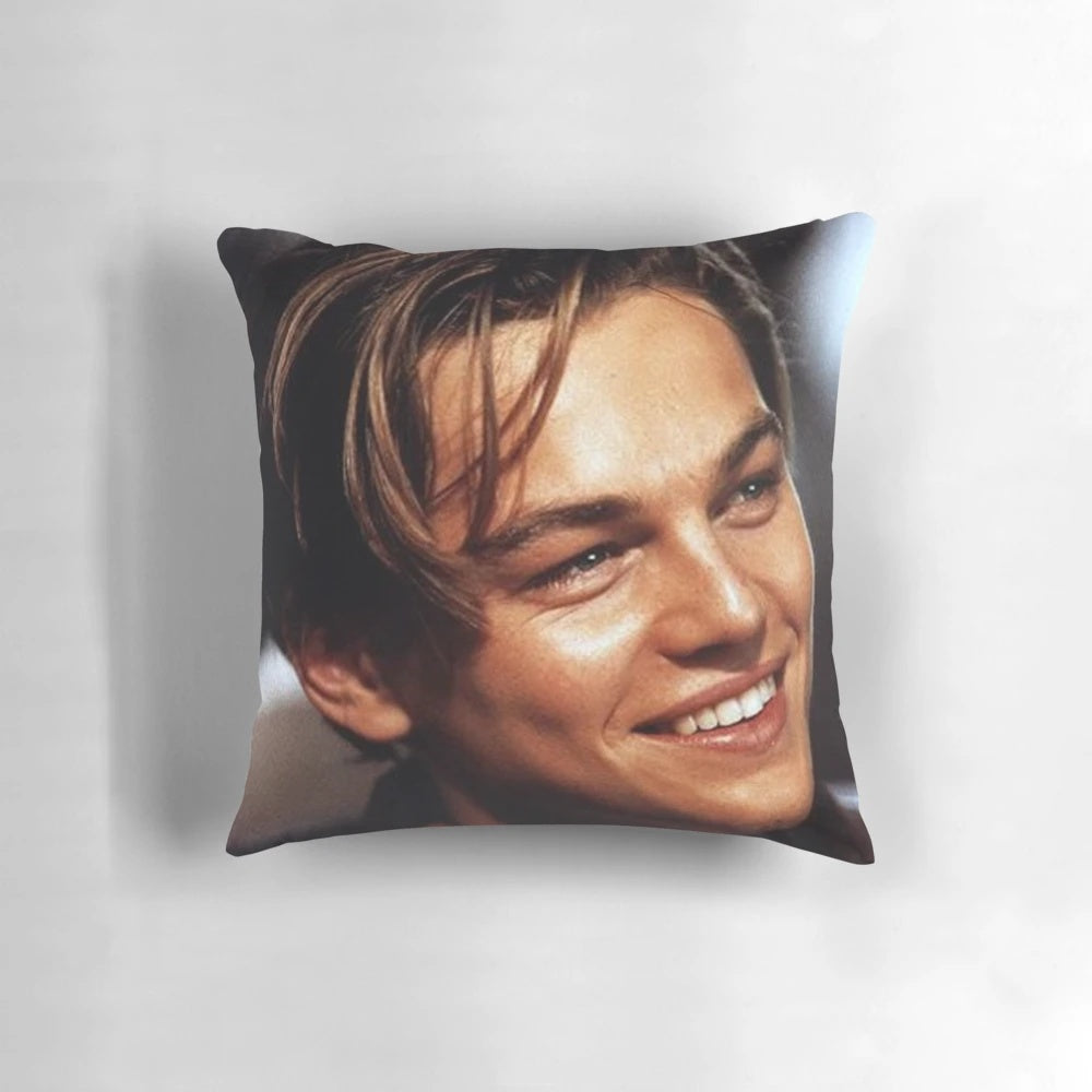 Soft, plush pillow featuring a young, handsome Leonardo DiCaprio - the ultimate celebrity heartthrob.