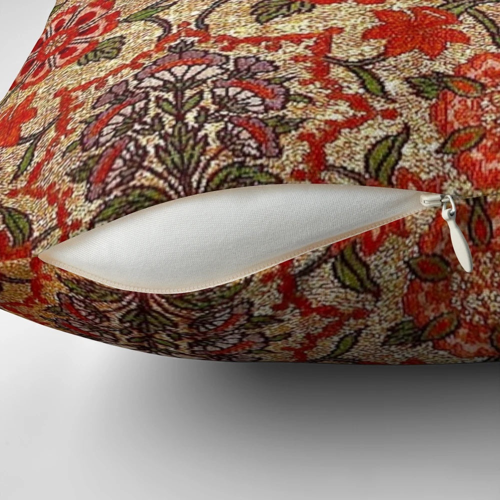 Handwoven vintage Turkish tapestry pillow with intricate floral design