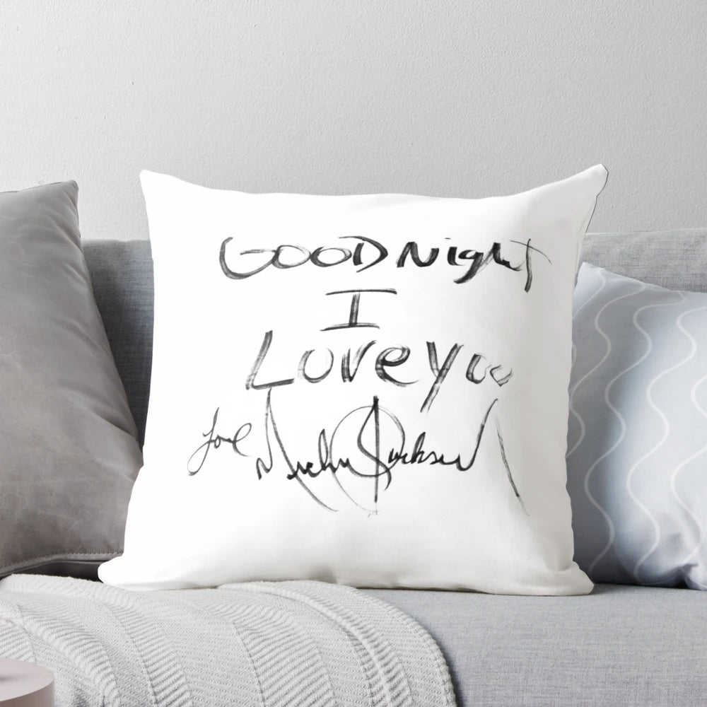 "Goodnight" pillow with handwritten text inspired by Michael Jackson