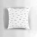 A black and white minimalist pillow with handwritten Korean vocabulary words, perfect for Korean drama and K-pop enthusiasts.