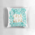 Turquoise and gold throw pillow with handwritten "That's Life" quote and floral design