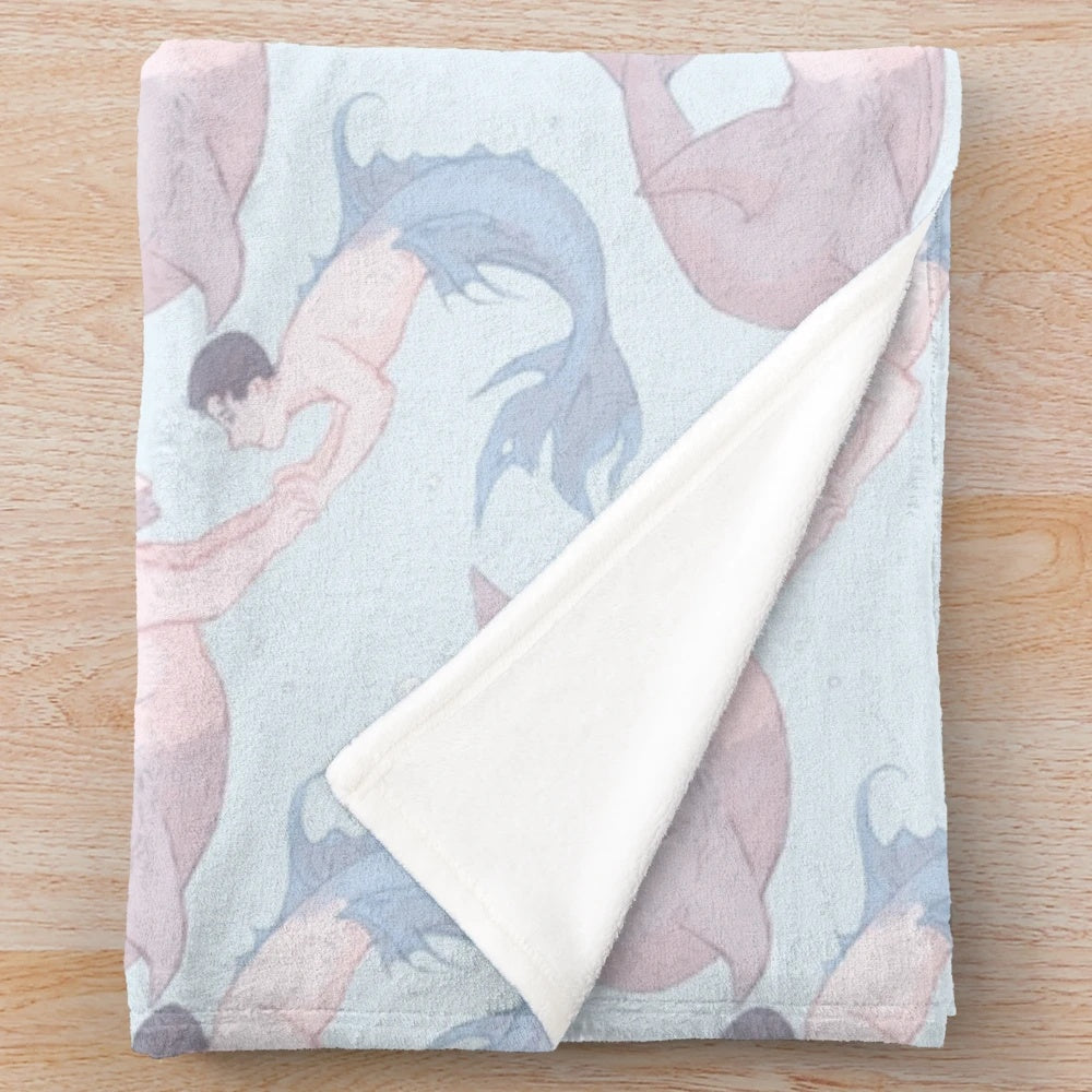 Hankcon mermay inspired plush blanket in soft aqua blue colors