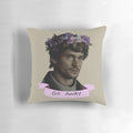 Hannibal 'Go Away' themed decorative throw pillow with flower crown design for fans of the Hannibal TV series