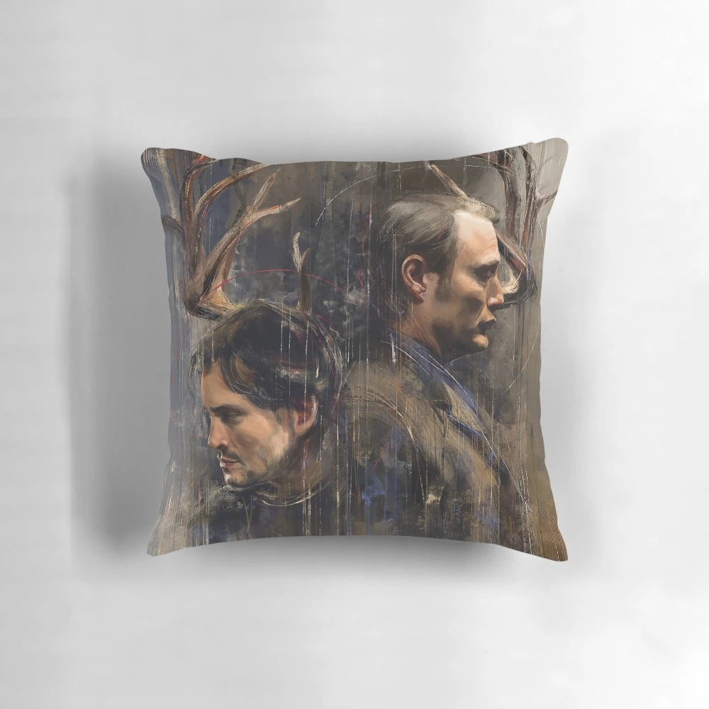 Hannibal-themed ensemble pillow featuring characters Will Graham and Hannibal Lecter