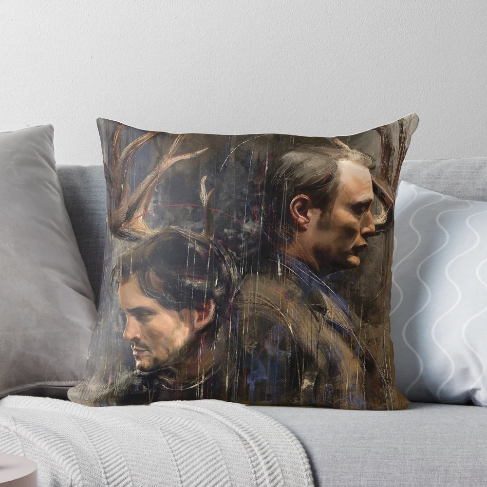 Hannibal-themed ensemble pillow featuring characters Will Graham and Hannibal Lecter