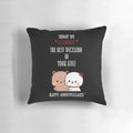 Cute pillow featuring Dudu Bear and Bubu Panda couple celebrating their anniversary