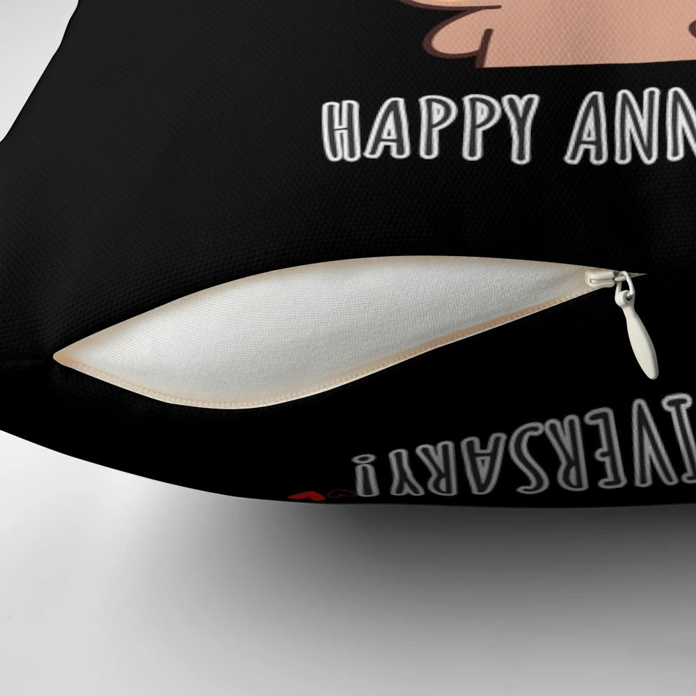 Cute pillow featuring Dudu Bear and Bubu Panda couple celebrating their anniversary
